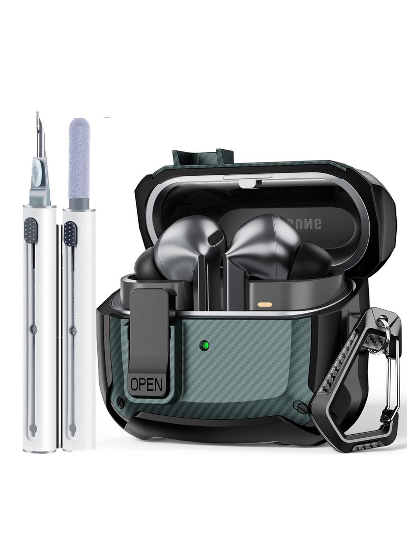 QIRG Carbon grain surface Cover Case Compatible With Samsung Galaxy Buds 3 Pro /Galaxy Bud 3/Galaxy Bud 3 FE Lock Clip,Protective anti-fall Skin-- Green - Image 1